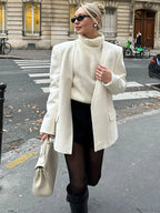 White Double Pockets V-Neck Coat