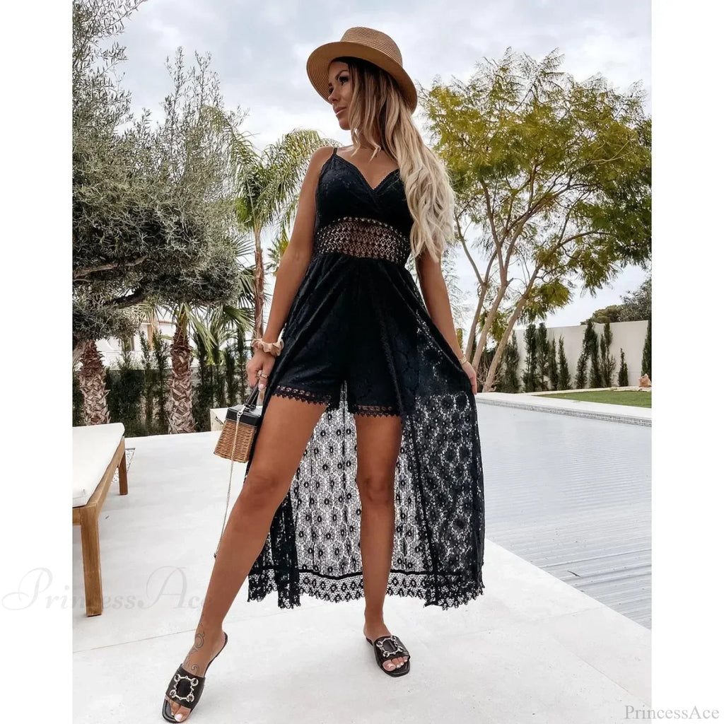 White Hollow Out Lace Strapless Split Midi Boho Dress
