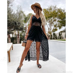 White Hollow Out Lace Strapless Split Midi Boho Dress