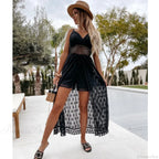 White Hollow Out Lace Strapless Split Midi Boho Dress
