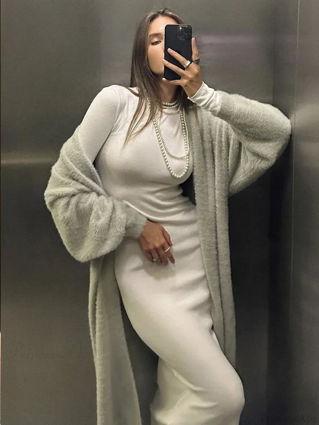 White Knitted Belted Cardigan