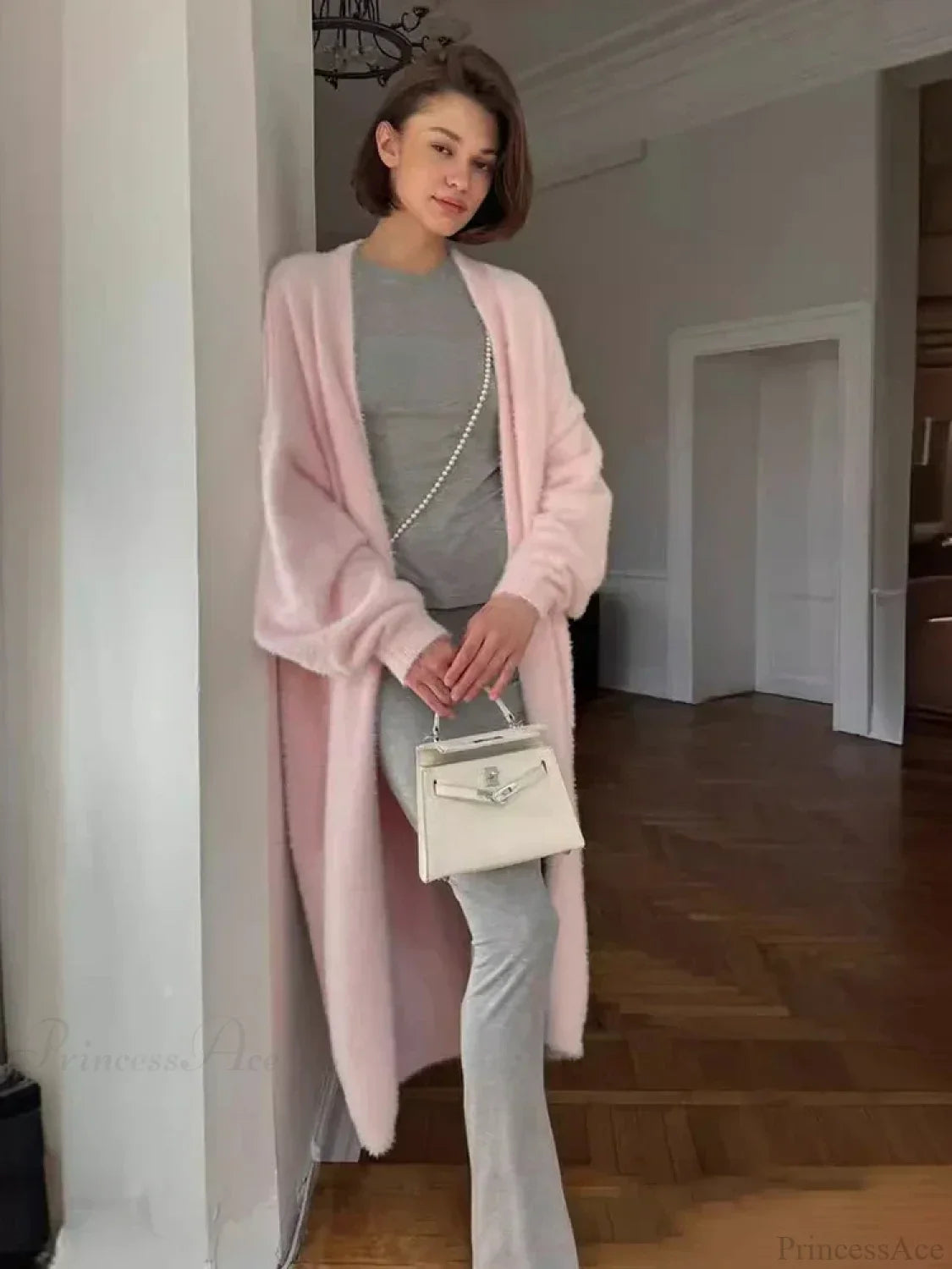 White Knitted Belted Cardigan