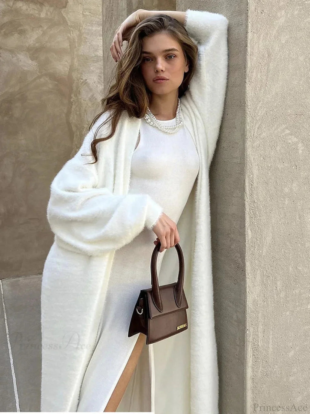 White Knitted Belted Cardigan