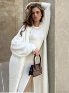 White Knitted Belted Cardigan