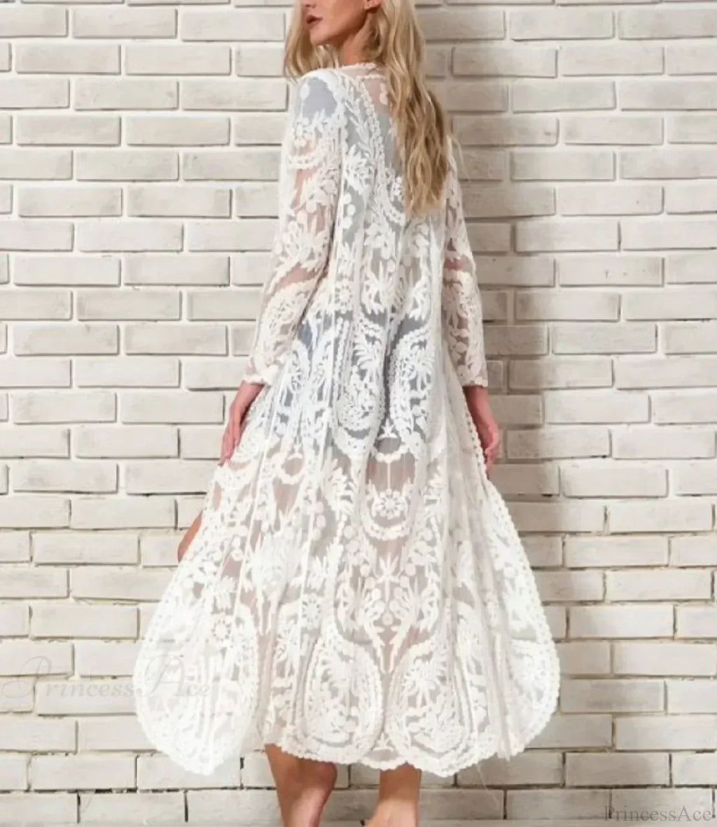 White Lace Kimono Boho Bikini Cover Up