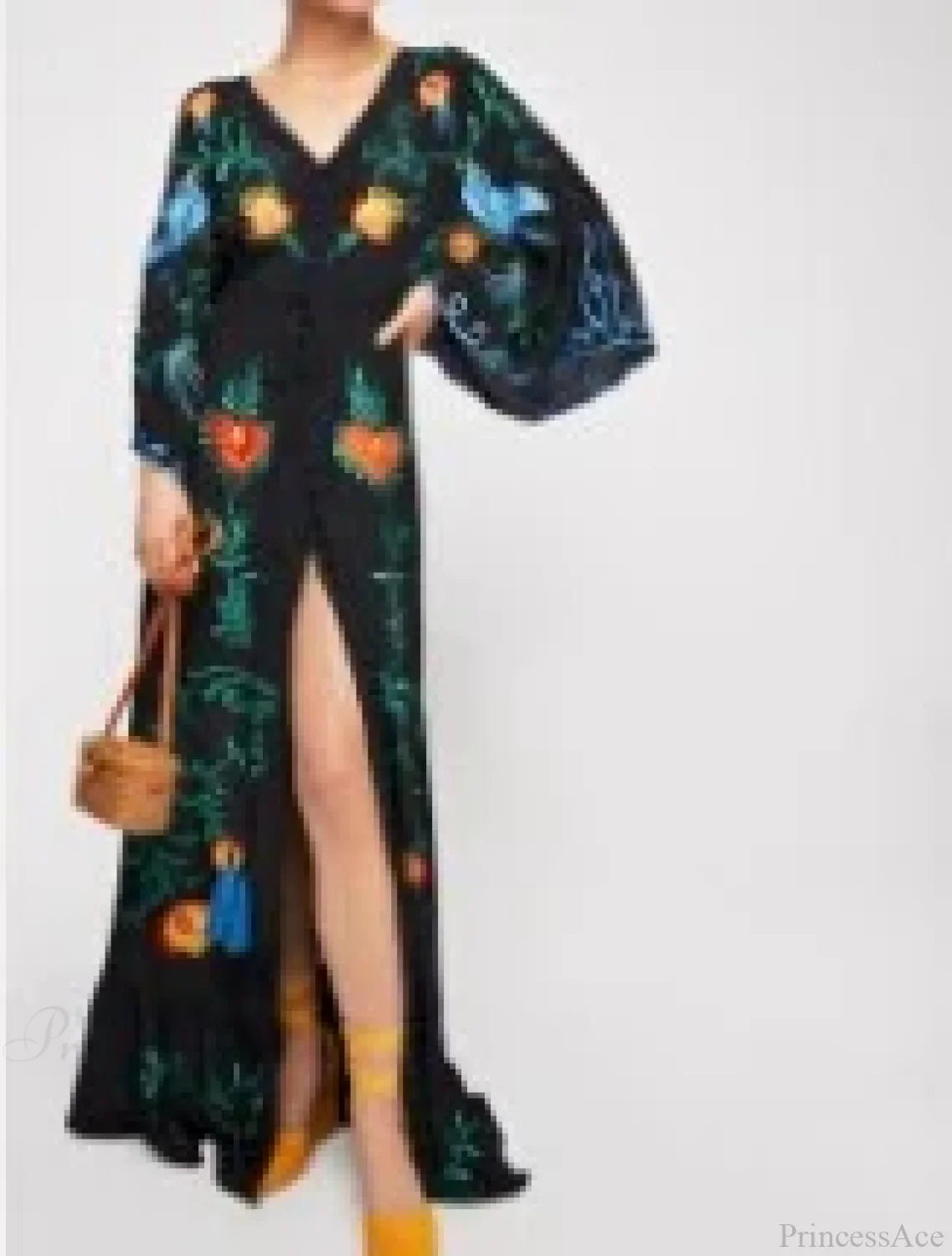 White Maxi Dress Cotton Floral Embroidery V-Neck Beach