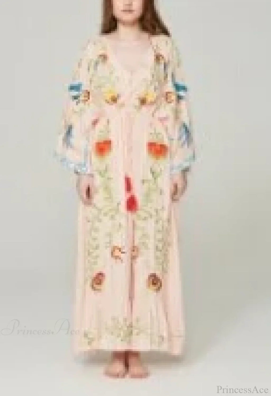 White Maxi Dress Cotton Floral Embroidery V-Neck Beach