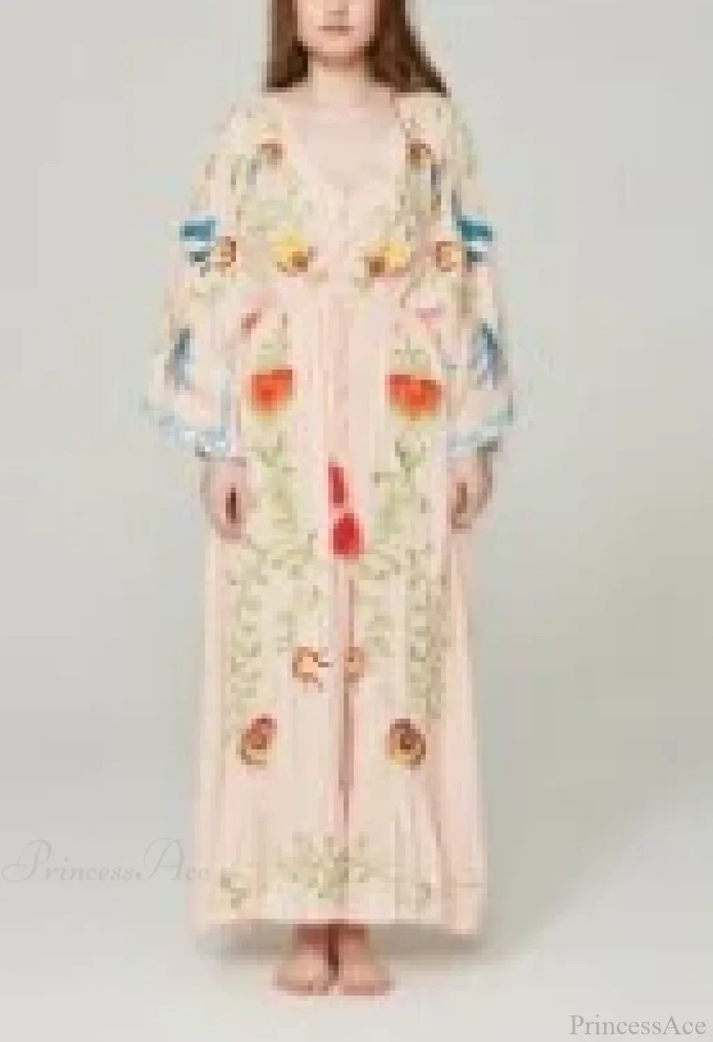 White Maxi Dress Cotton Floral Embroidery V-Neck Beach