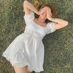 White Puff Sleeve Mini Dress