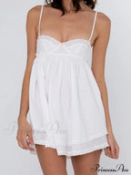 White Spliced Embroidery Lace Bra Corset Mini Dress