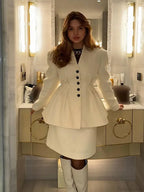 White V-Neck Pleated A-Line Coat