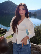 White V-Neck Woolen Coat
