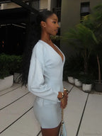 White V-Neck Woolen Coat