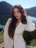 White V-Neck Woolen Coat
