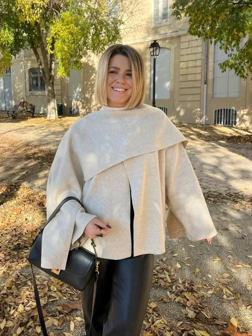 White Woolen Coat With Scarf Collar