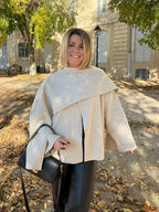 White Woolen Coat With Scarf Collar