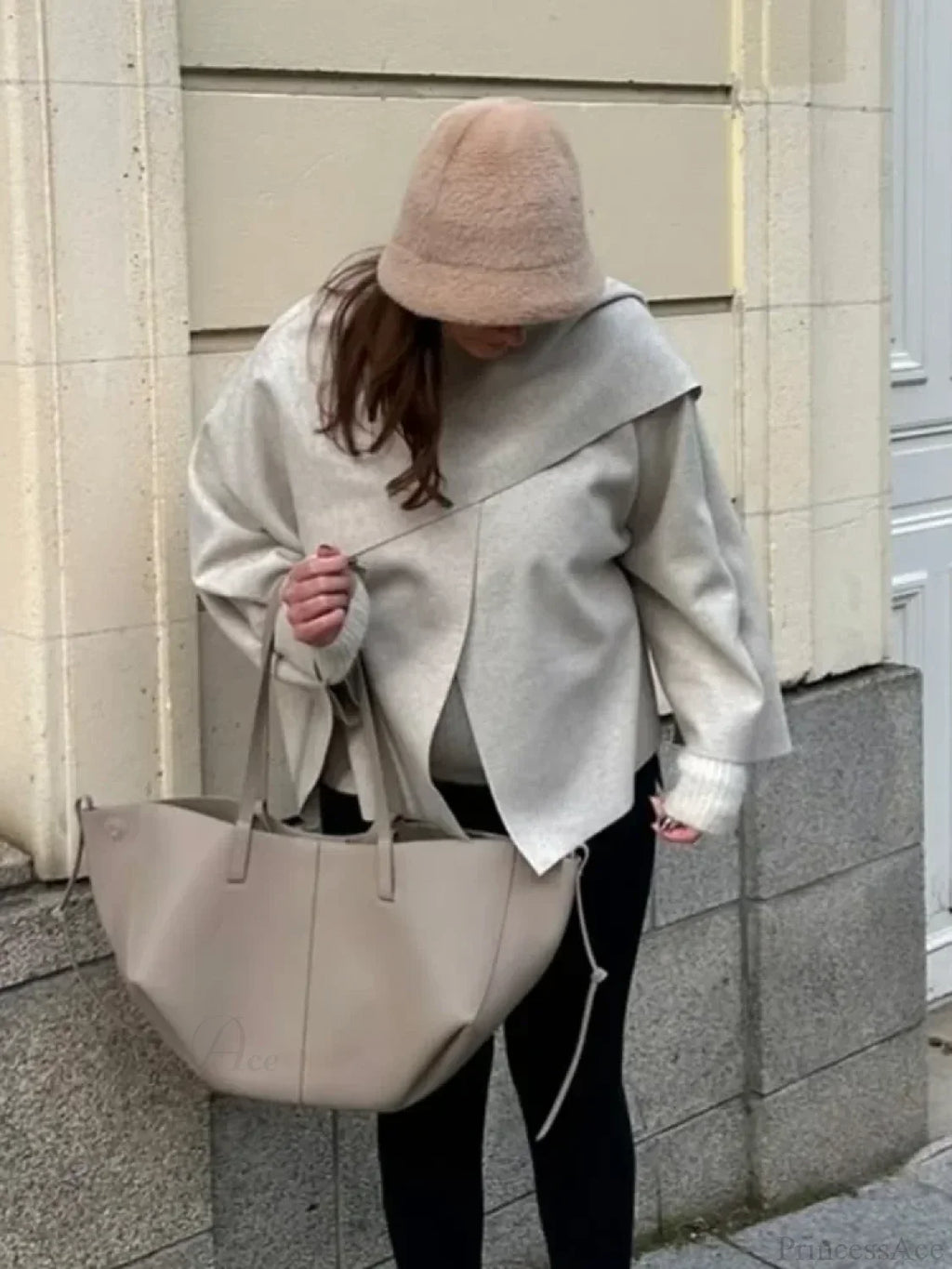 White Woolen Coat With Scarf Collar