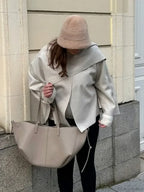 White Woolen Coat With Scarf Collar