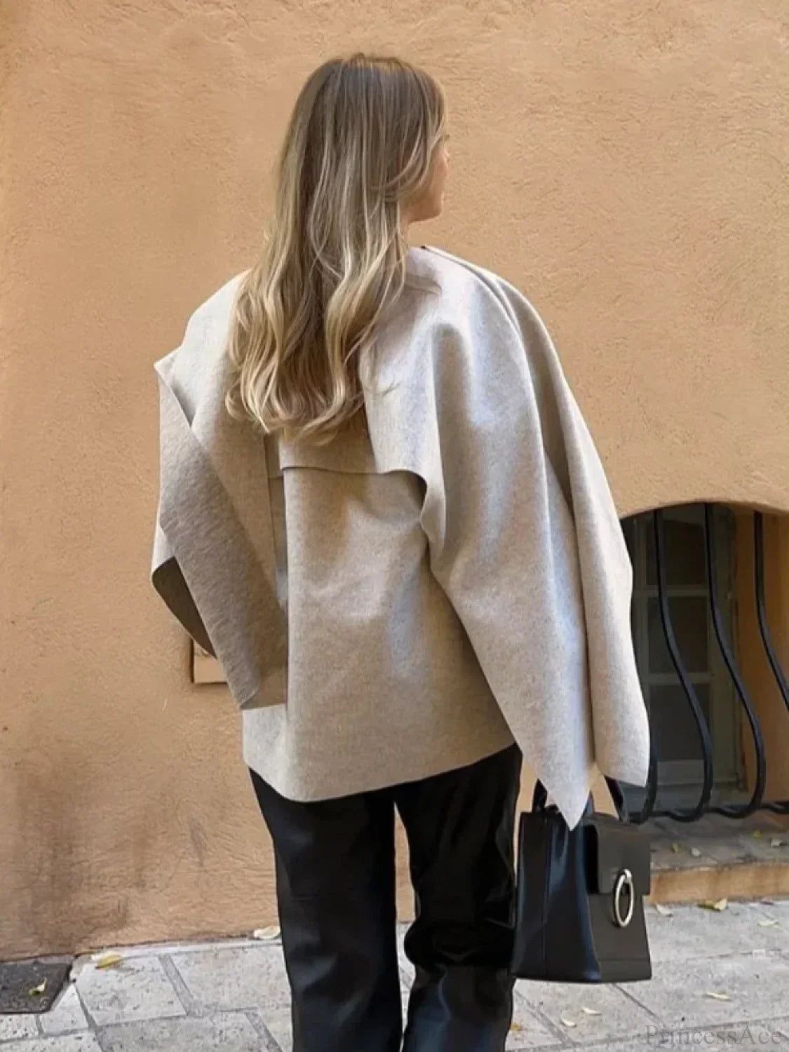White Woolen Coat With Scarf Collar