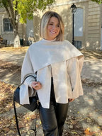 White Woolen Coat With Scarf Collar