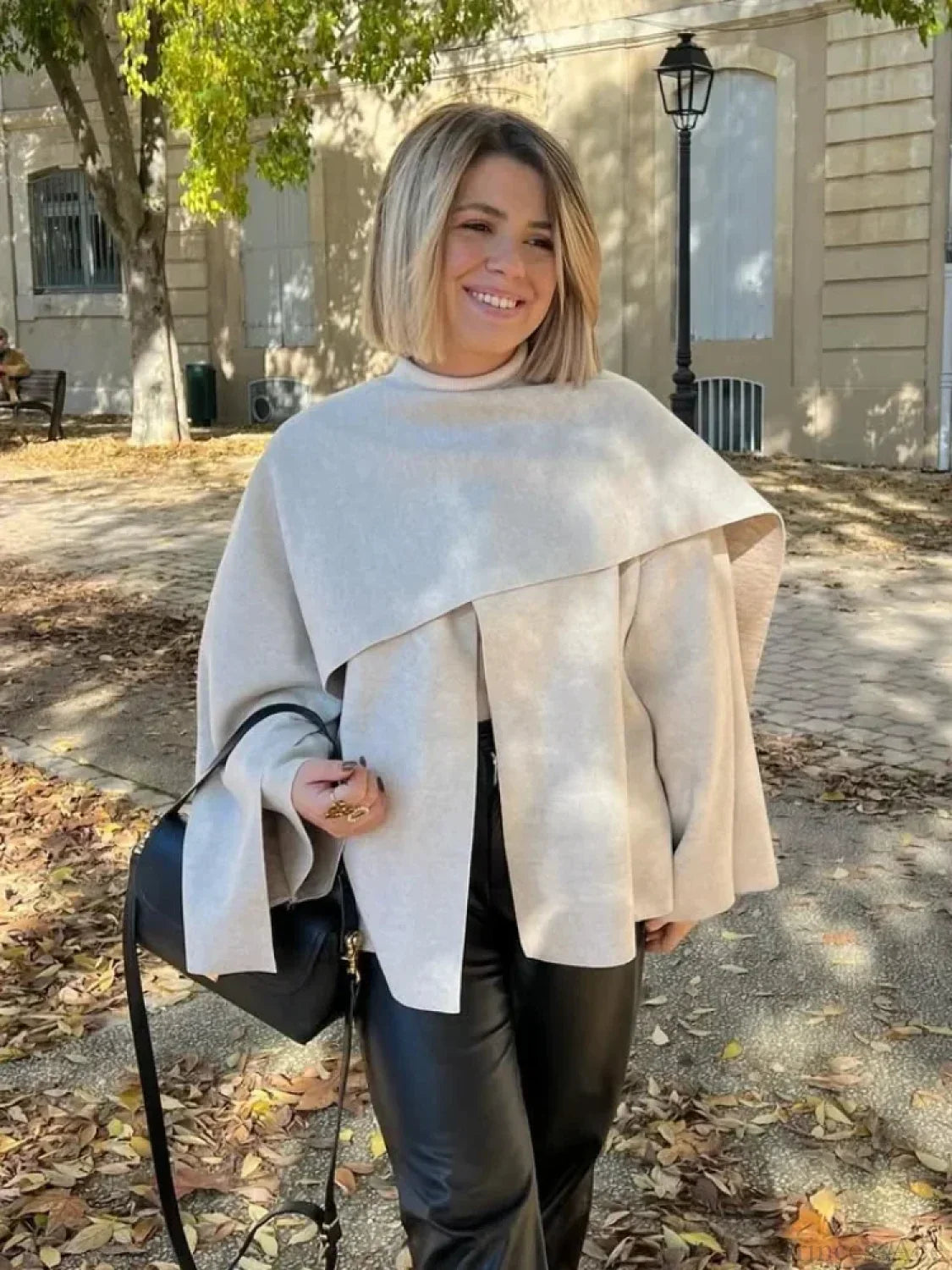 White Woolen Coat With Scarf Collar