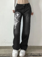 Wide Leg Oversize Y2K Patterned Baggy Winter Cargo Casual Jeans Low Autumn Waist Trousers