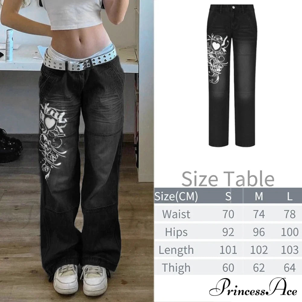 Wide Leg Oversize Y2K Patterned Baggy Winter Cargo Casual Jeans Low Autumn Waist Trousers