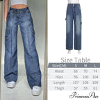 Wide Leg Oversize Y2K Patterned Baggy Winter Cargo Casual Jeans Low Autumn Waist Trousers