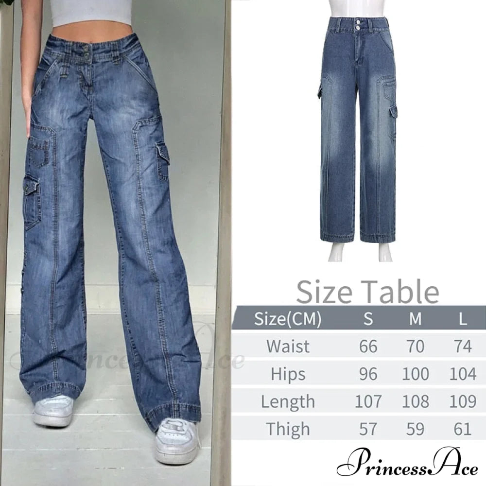 Wide Leg Oversize Y2K Patterned Baggy Winter Cargo Casual Jeans Low Autumn Waist Trousers