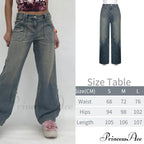Wide Leg Oversize Y2K Patterned Baggy Winter Cargo Casual Jeans Low Autumn Waist Trousers