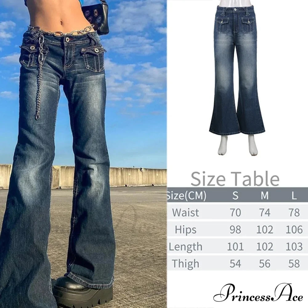 Wide Leg Oversize Y2K Patterned Baggy Winter Cargo Casual Jeans Low Autumn Waist Trousers
