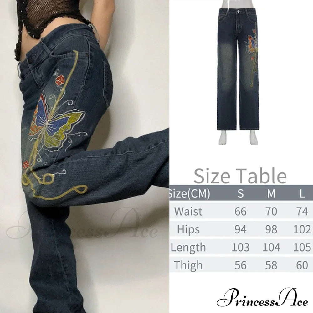 Wide Leg Oversize Y2K Patterned Baggy Winter Cargo Casual Jeans Low Autumn Waist Trousers