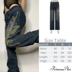 Wide Leg Oversize Y2K Patterned Baggy Winter Cargo Casual Jeans Low Autumn Waist Trousers