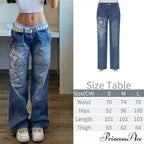 Wide Leg Oversize Y2K Patterned Baggy Winter Cargo Casual Jeans Low Autumn Waist Trousers