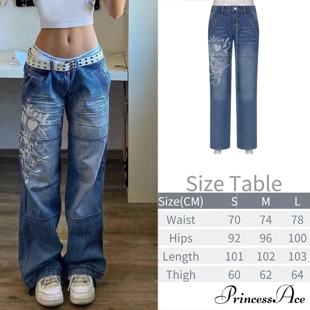 Wide Leg Oversize Y2K Patterned Baggy Winter Cargo Casual Jeans Low Autumn Waist Trousers