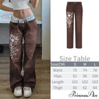 Wide Leg Oversize Y2K Patterned Baggy Winter Cargo Casual Jeans Low Autumn Waist Trousers