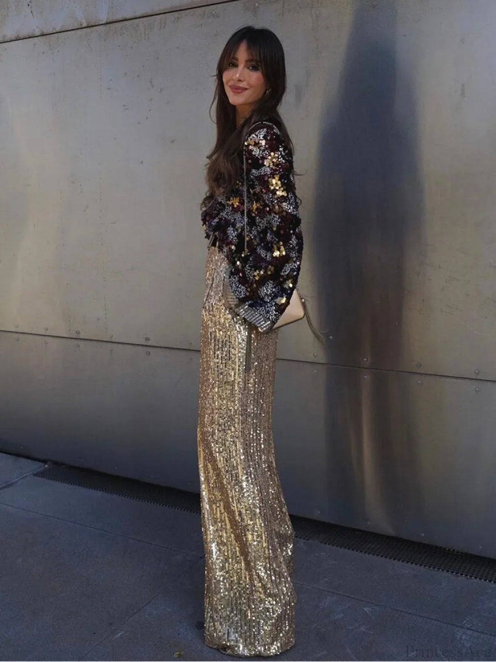 Wide Leg Pants High Waist Sequins Long