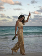 Wide Leg Pants High Waist Sequins Long