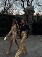 Wide Leg Pants High Waist Sequins Long