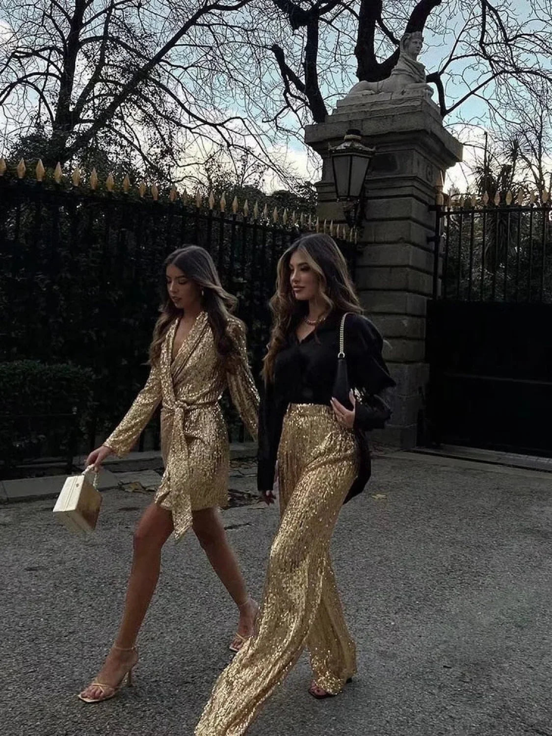 Wide Leg Pants High Waist Sequins Long