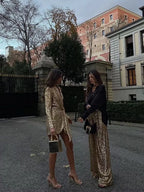 Wide Leg Pants High Waist Sequins Long