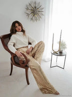 Wide Leg Pants High Waist Sequins Long