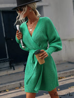 Winter Wrap Dress Women Long Sleeve Office Cardigan Tunic Solid Color