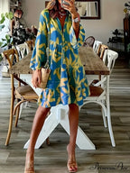 With Arm Long Gown Leaves Full-Length Tiered Print