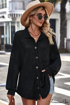 With Blouse Waffle-Knit Dropped Neck Collared Shoulder