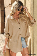 With Blouse Waffle-Knit Dropped Neck Collared Shoulder