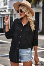 With Blouse Waffle-Knit Dropped Neck Collared Shoulder
