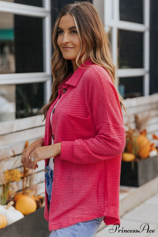With Blouse Waffle-Knit Dropped Neck Collared Shoulder
