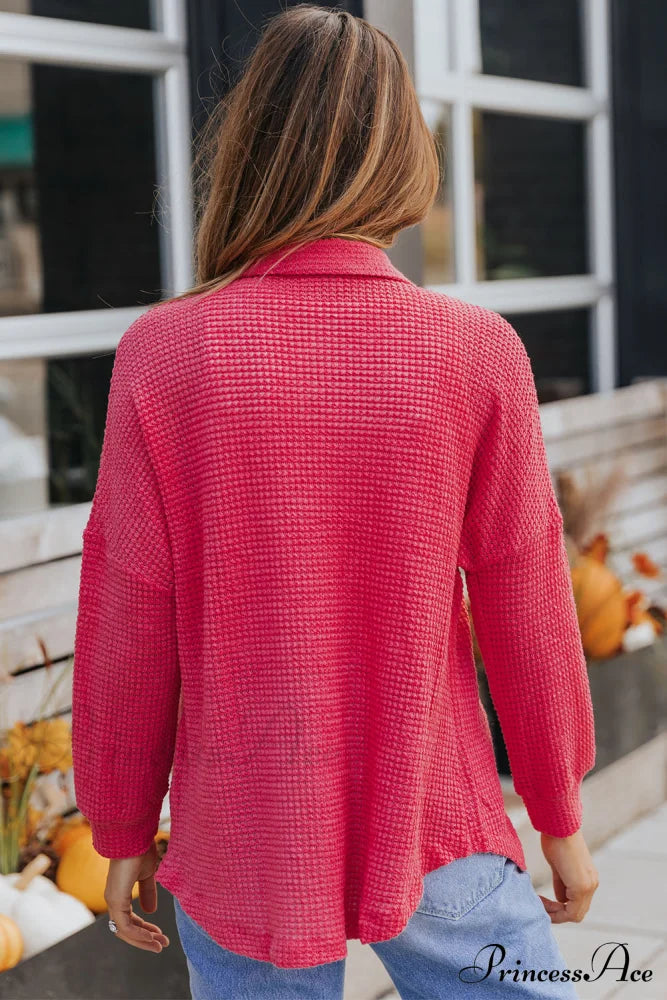 With Blouse Waffle-Knit Dropped Neck Collared Shoulder
