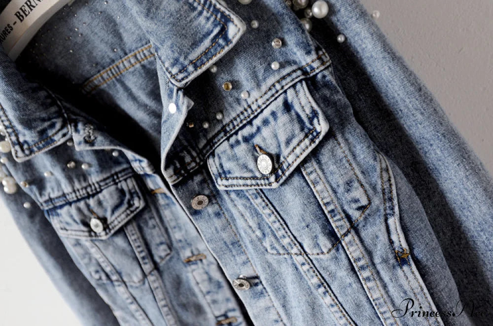 With Detailing Autumn Jacket Pearl - Denim Collection